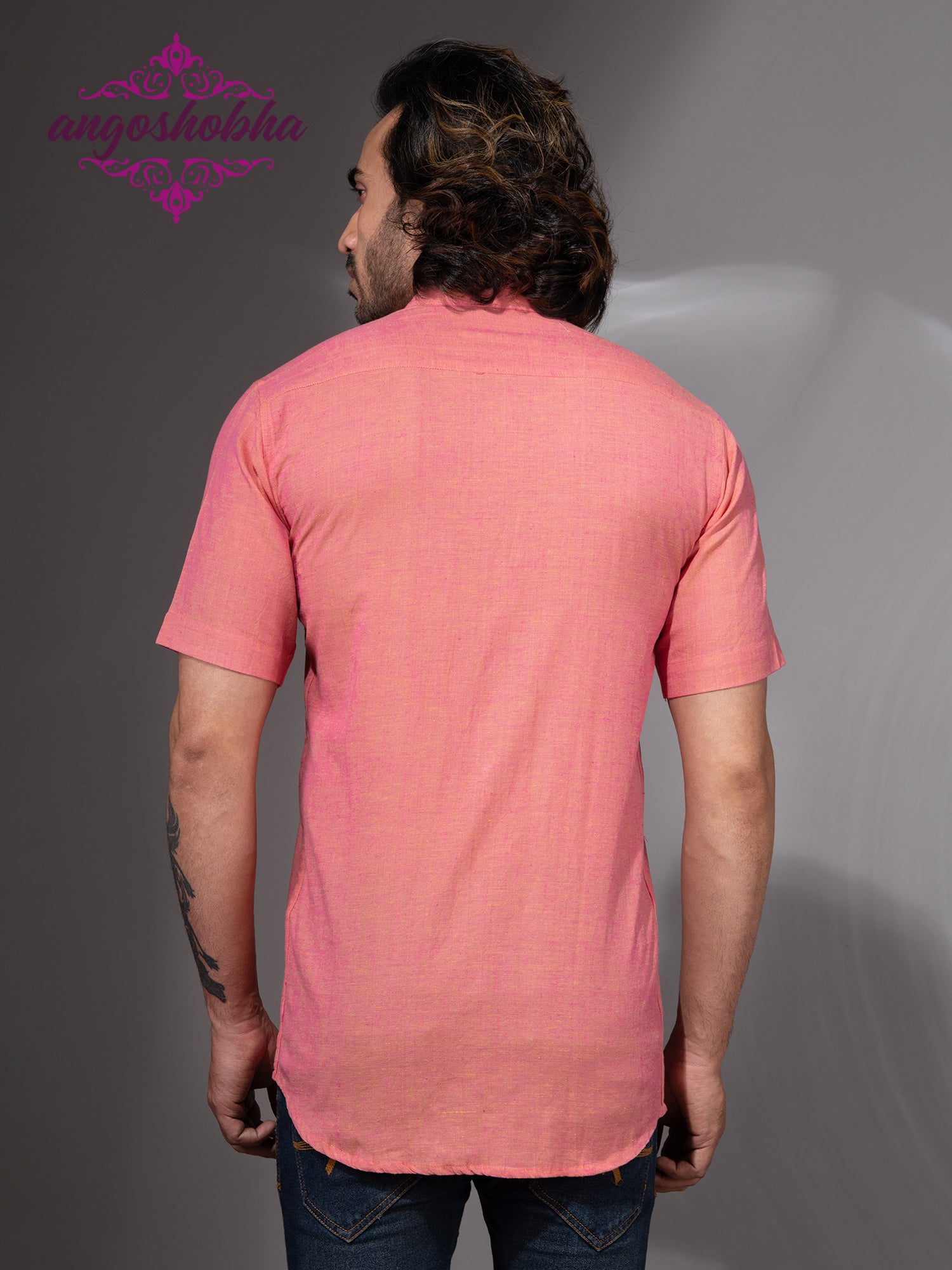 Peach Pink Cotton Men's Shirt