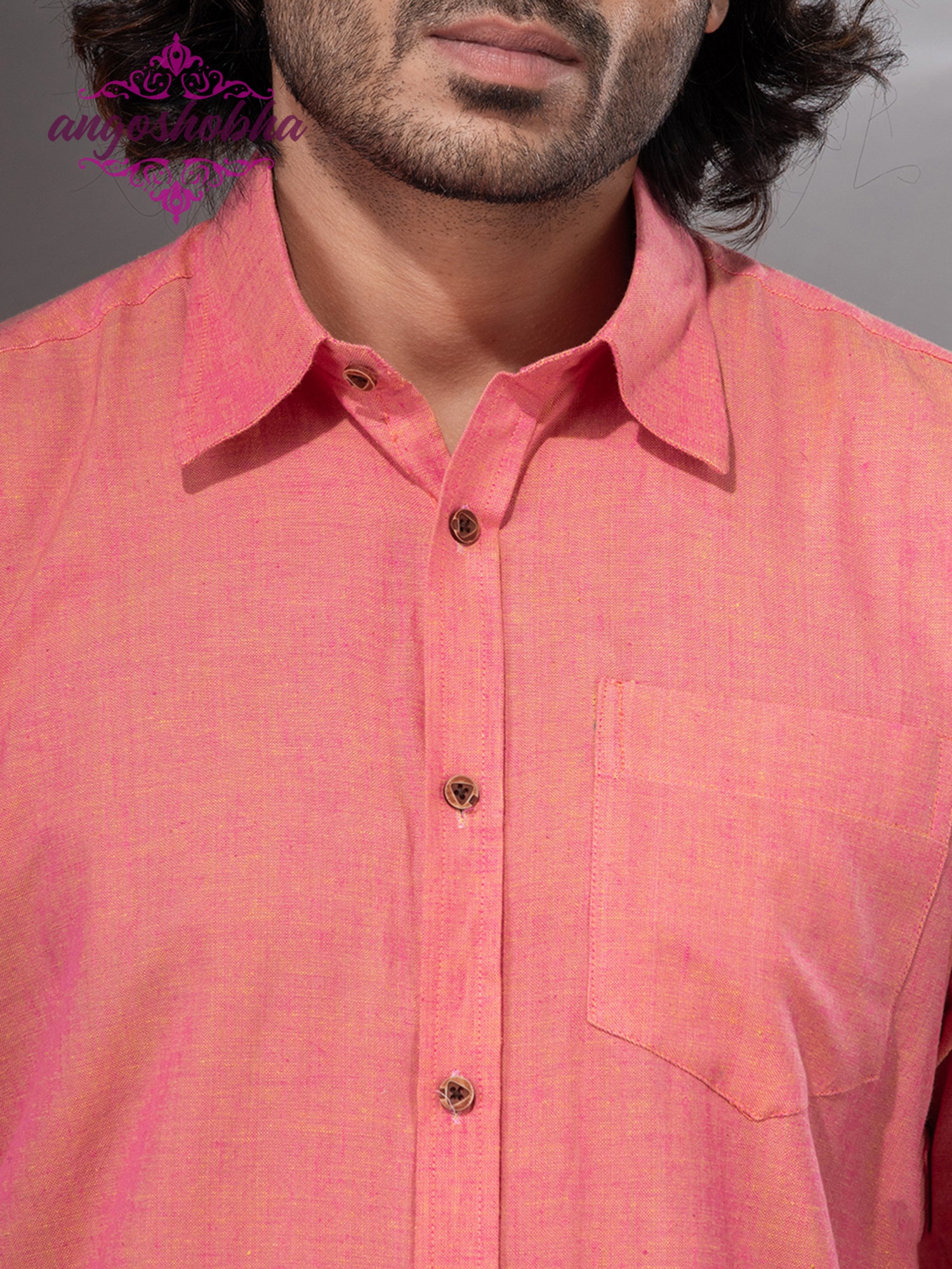 Peach Pink Cotton Men's Shirt