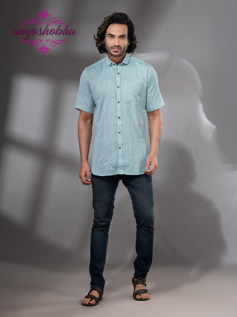 Sky Blue Cotton Men's Shirt