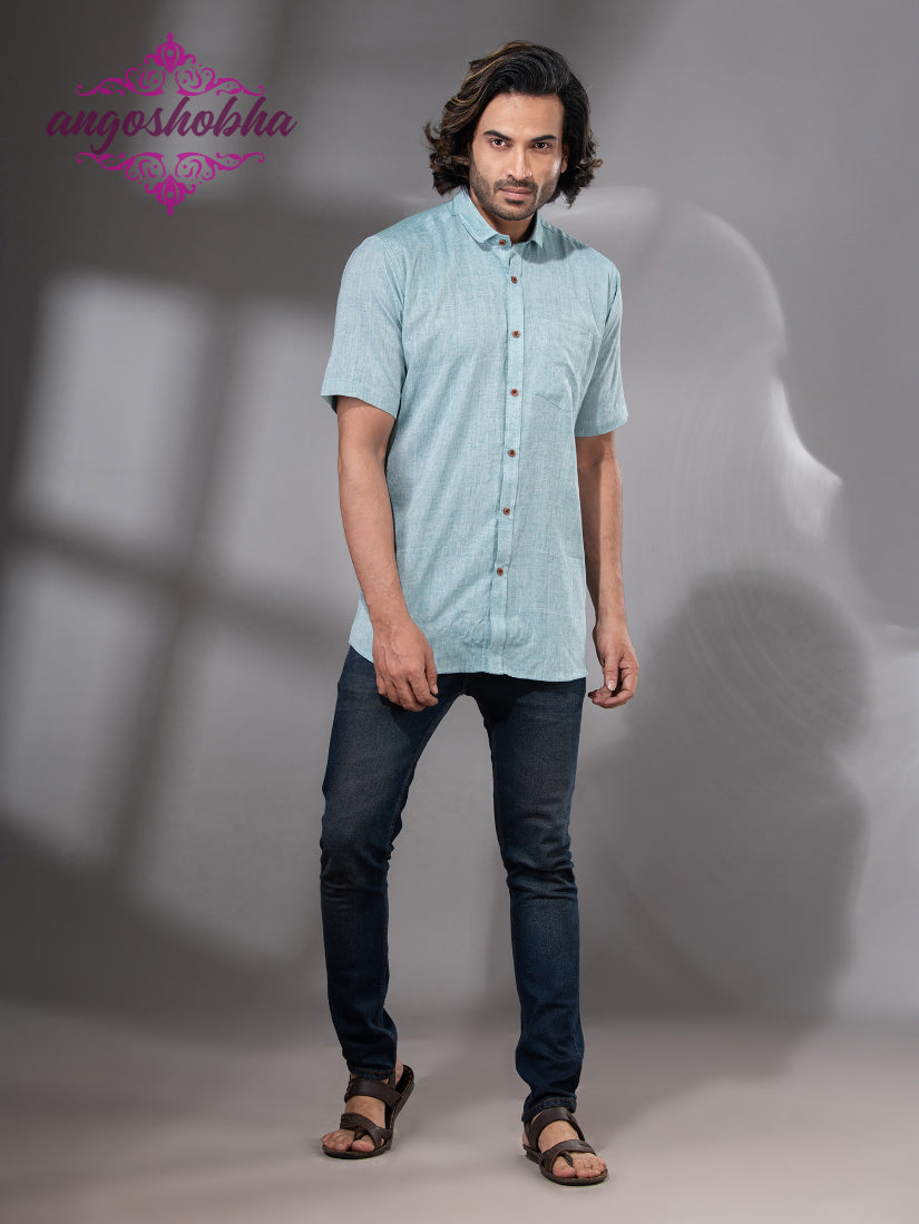 Sky Blue Cotton Men's Shirt