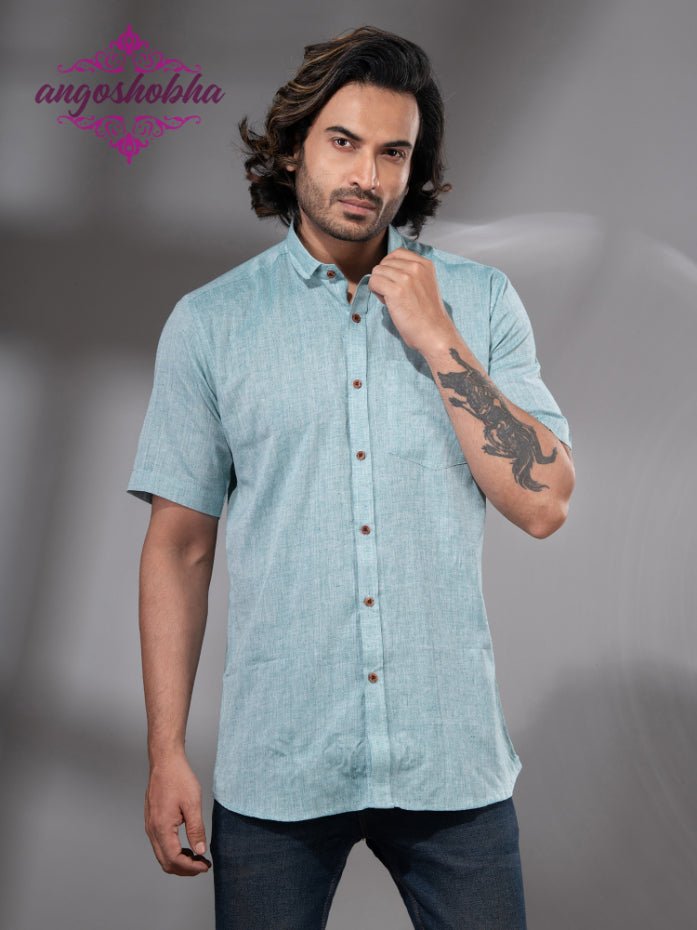 Sky Blue Cotton Men's Shirt