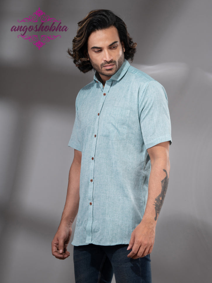 Sky Blue Cotton Men's Shirt