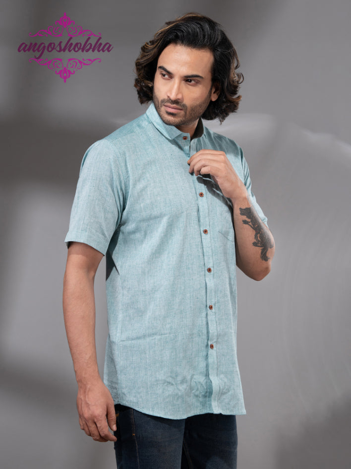 Sky Blue Cotton Men's Shirt