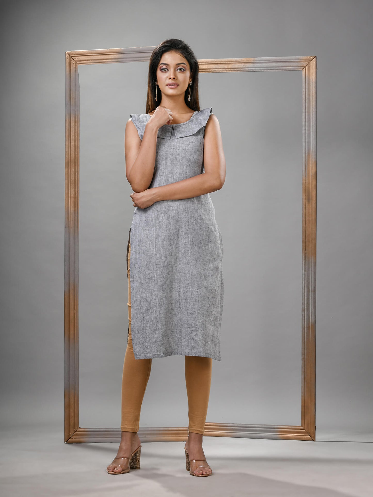 Silver Cotton Bengal Handwoven Kurti