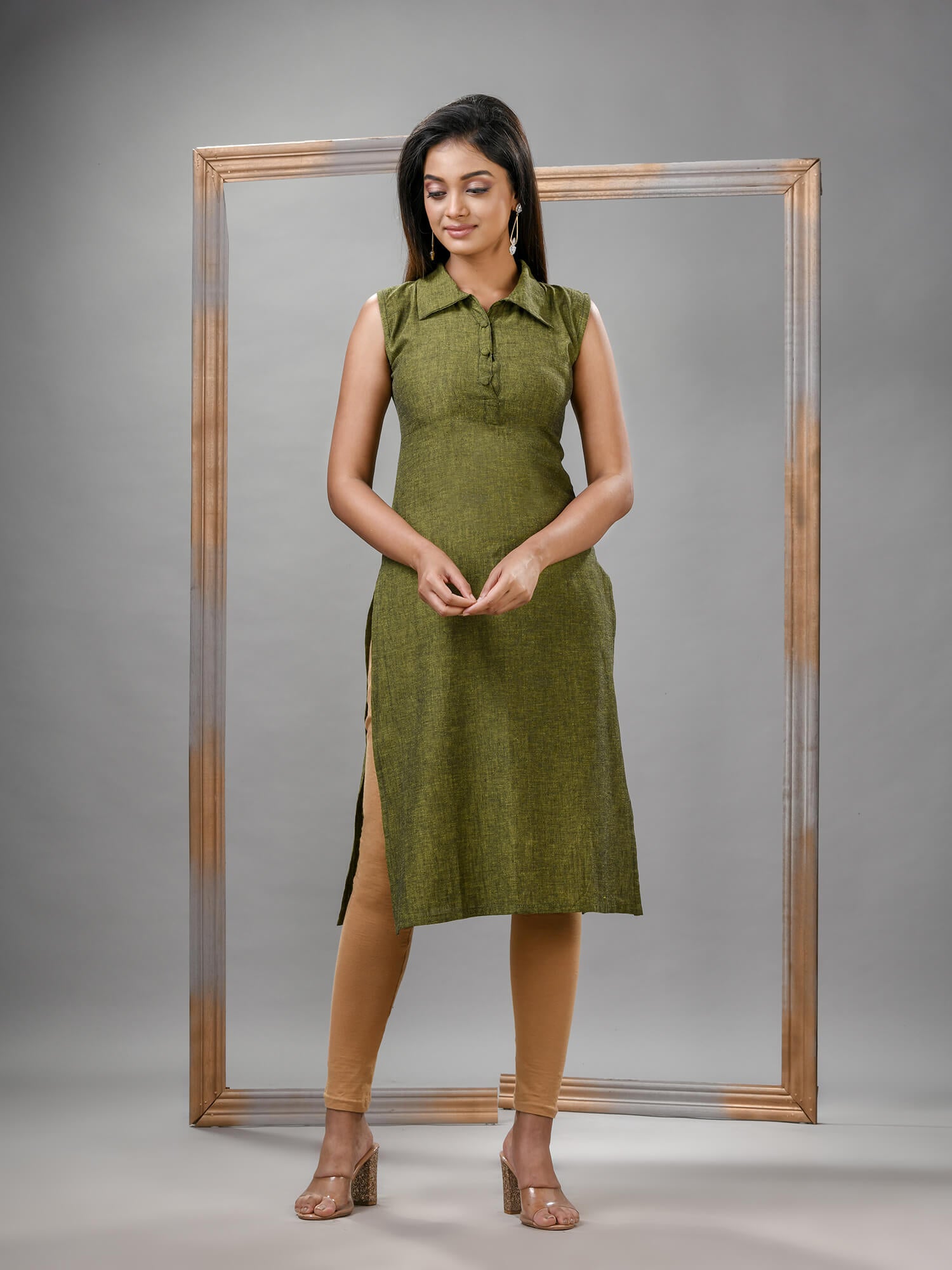 Mad Green Cotton Bengal Handwoven Kurti