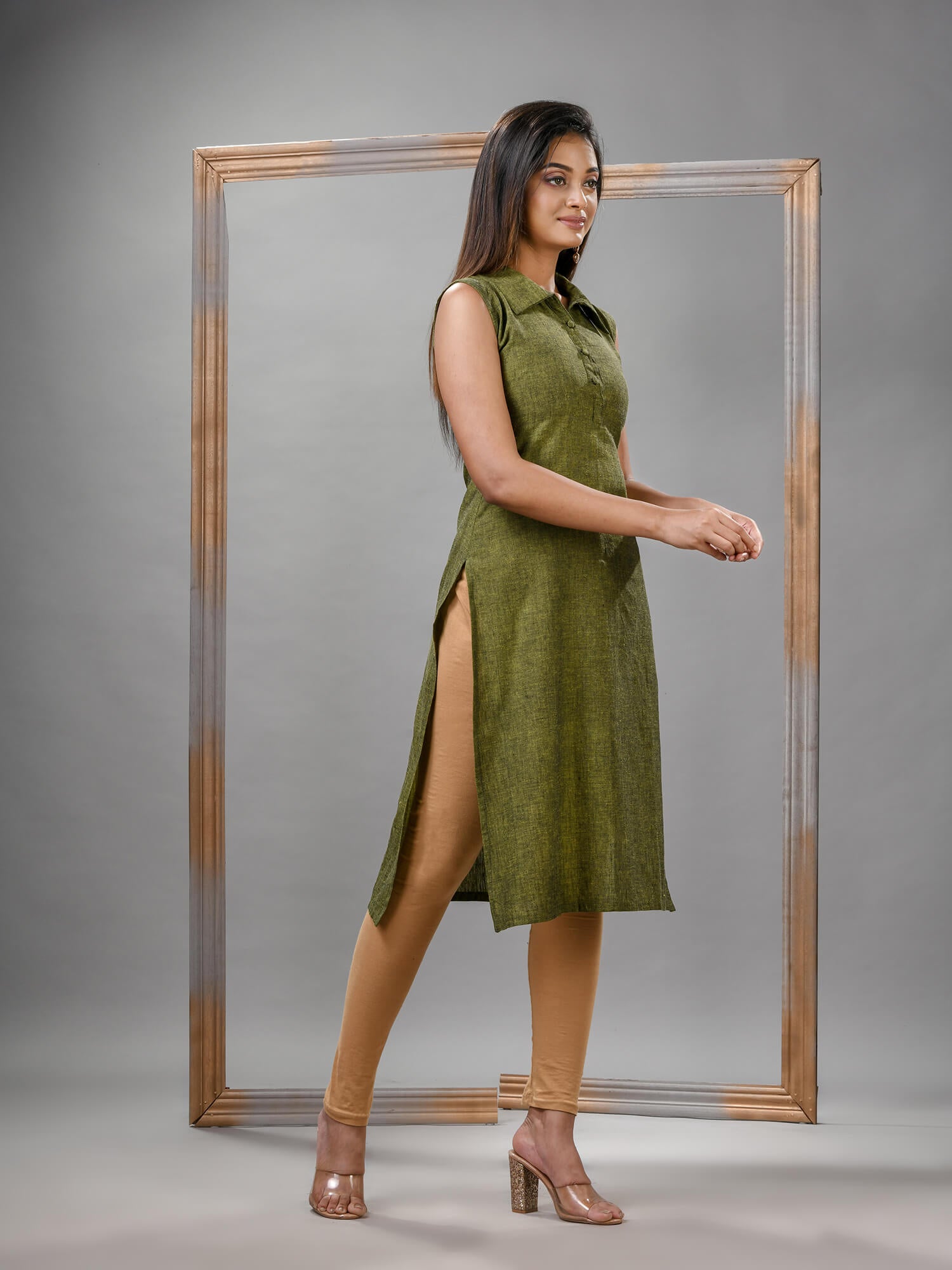 Mad Green Cotton Bengal Handwoven Kurti