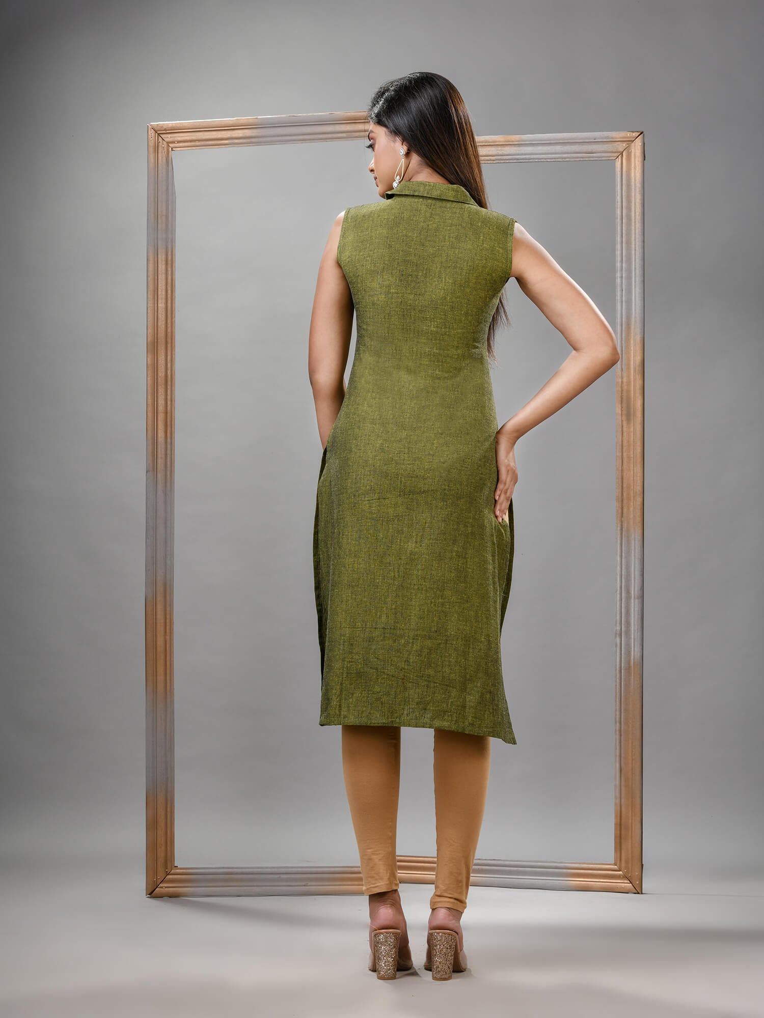 Mad Green Cotton Bengal Handwoven Kurti