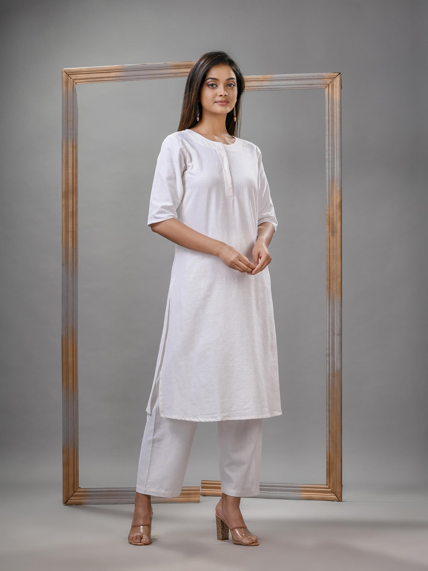 White Cotton Bengal Handwoven Kurta Set