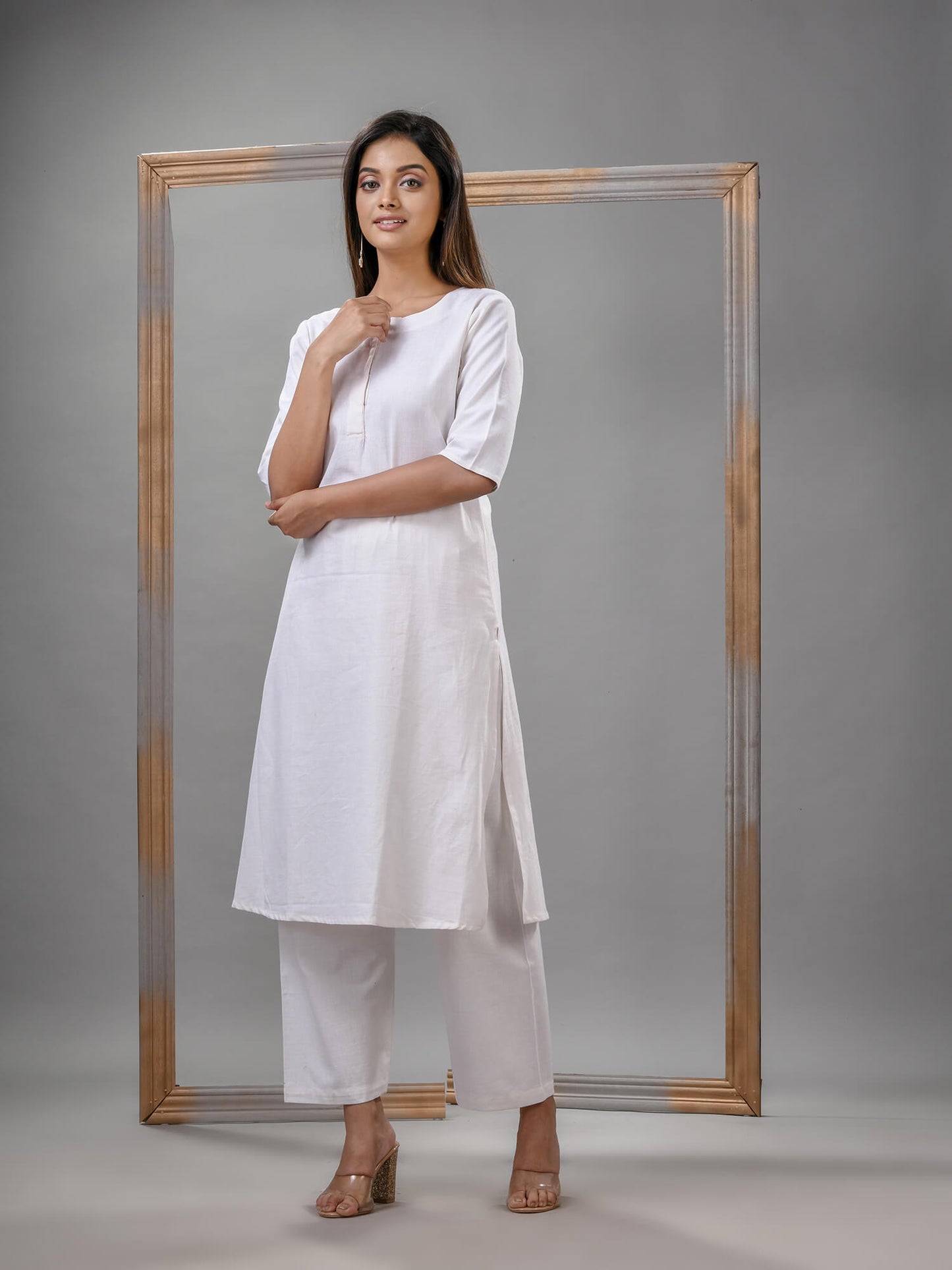 White Cotton Bengal Handwoven Kurta Set