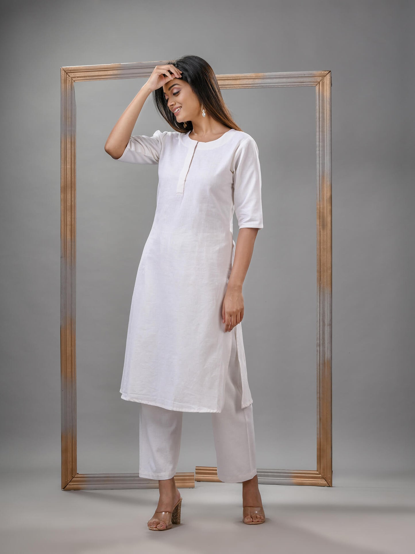 White Cotton Bengal Handwoven Kurta Set