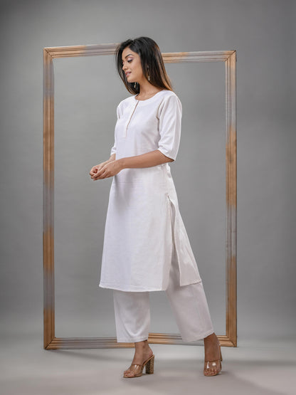 White Cotton Bengal Handwoven Kurta Set