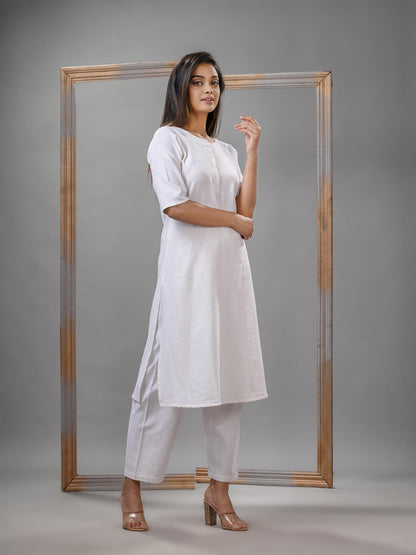 White Cotton Bengal Handwoven Kurta Set