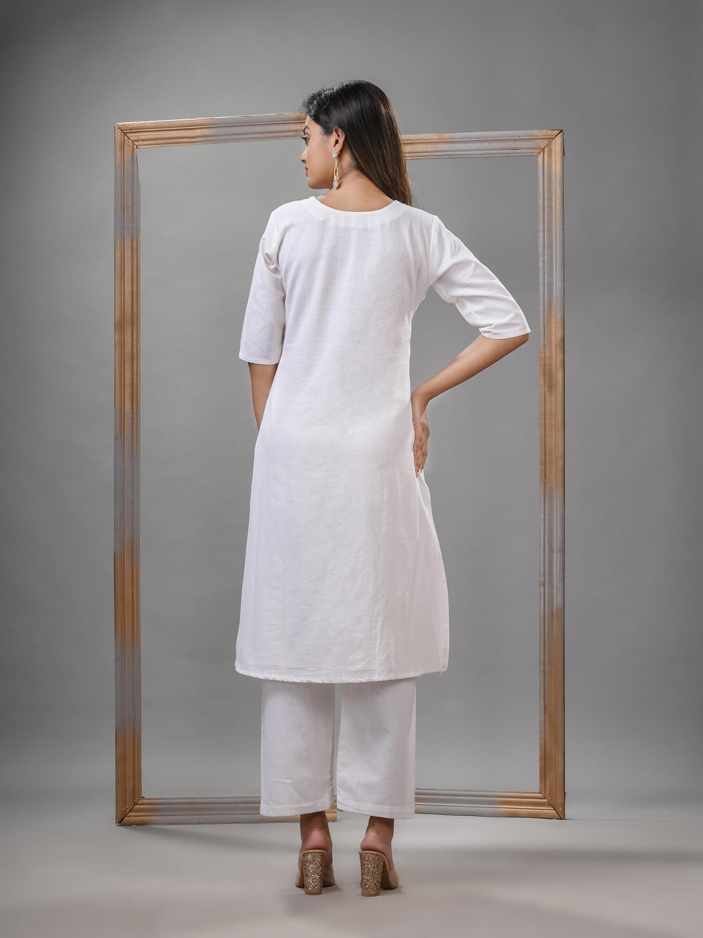 White Cotton Bengal Handwoven Kurta Set