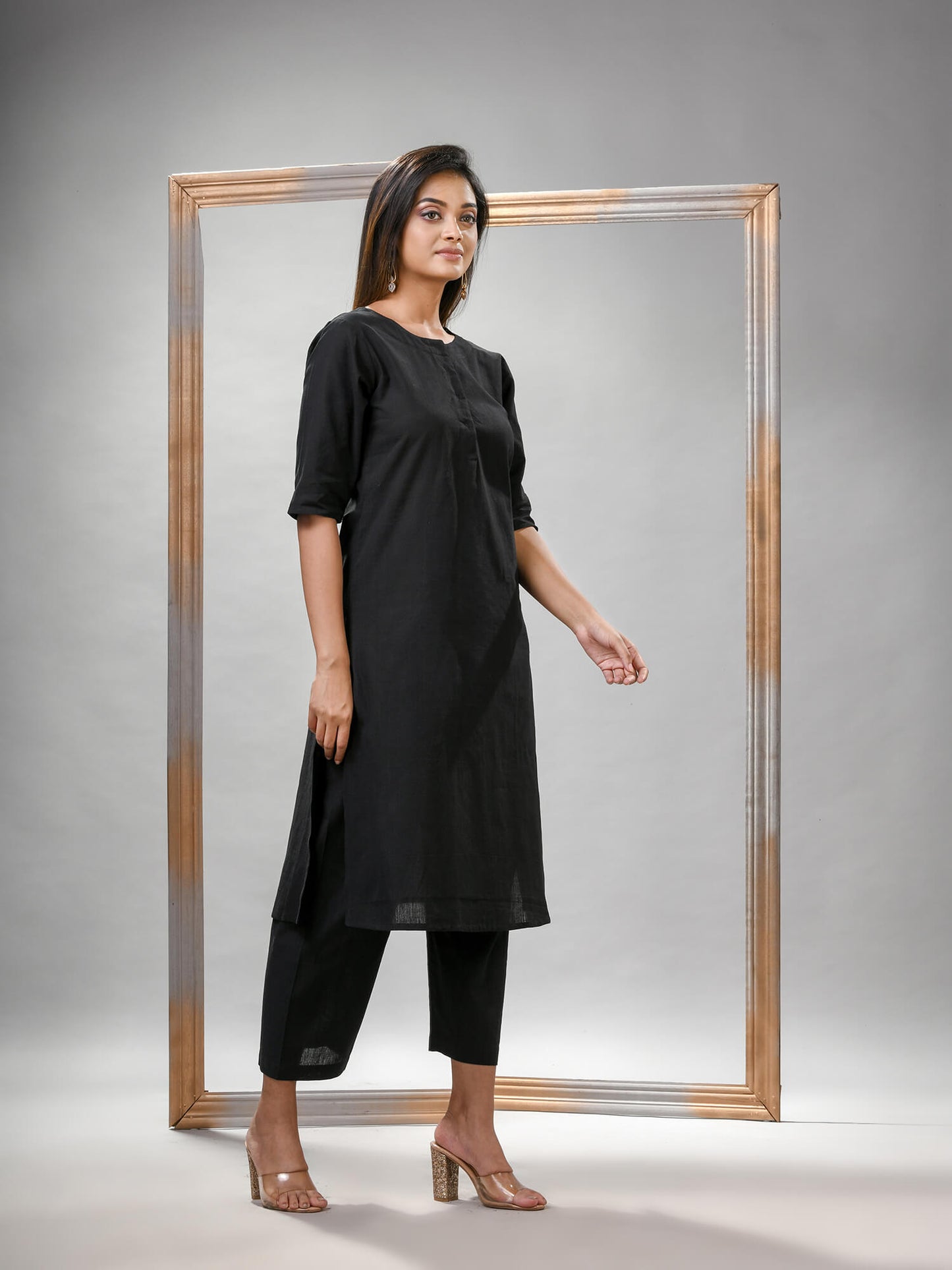 Black Cotton Bengal Handwoven Kurta Set