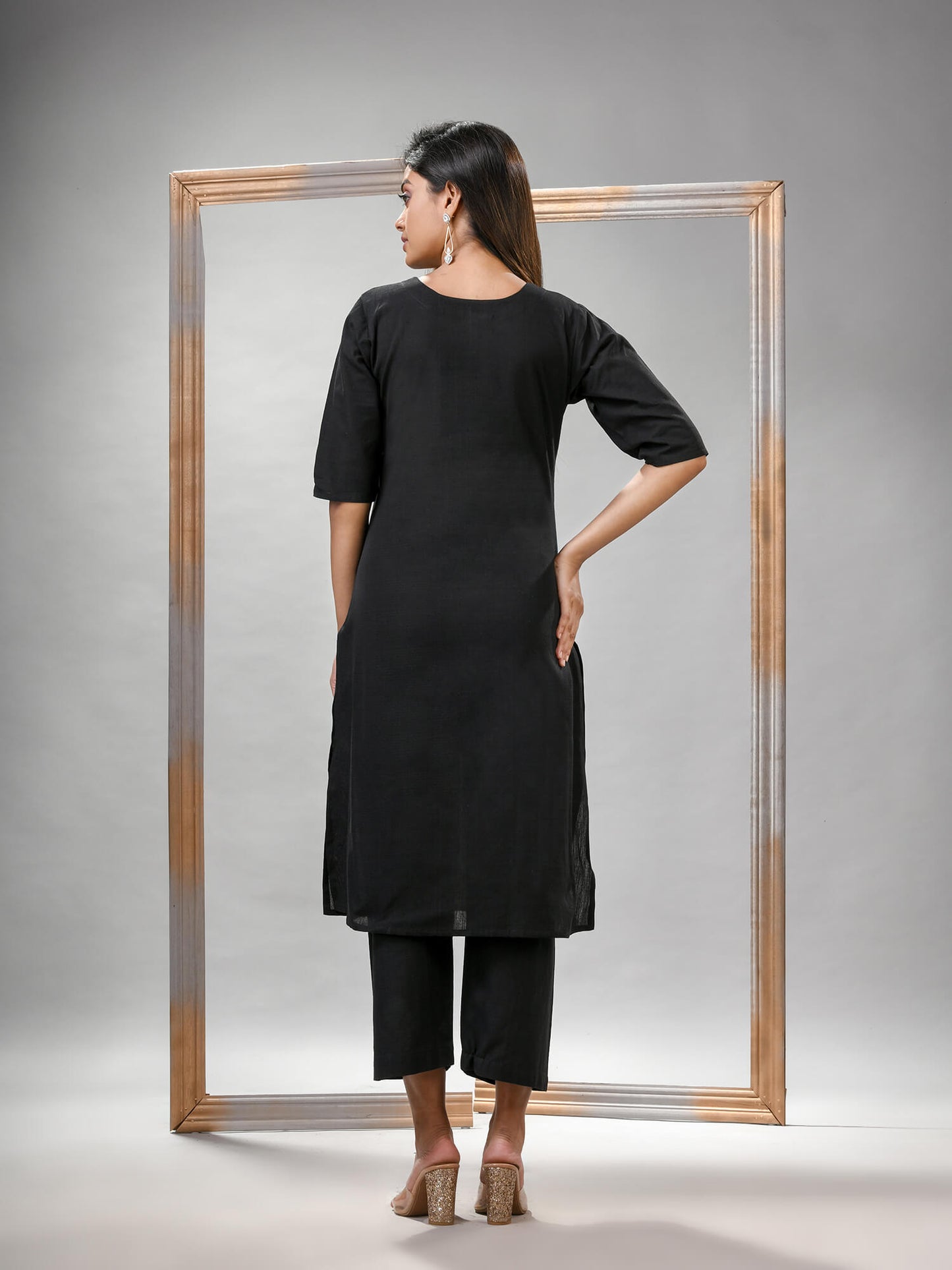 Black Cotton Bengal Handwoven Kurta Set