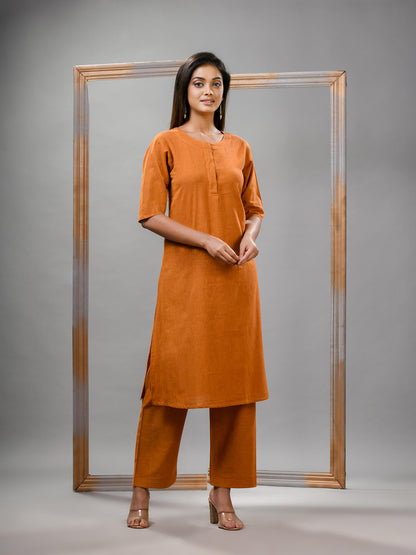 Mustard Cotton Bengal Handwoven Kurta Set