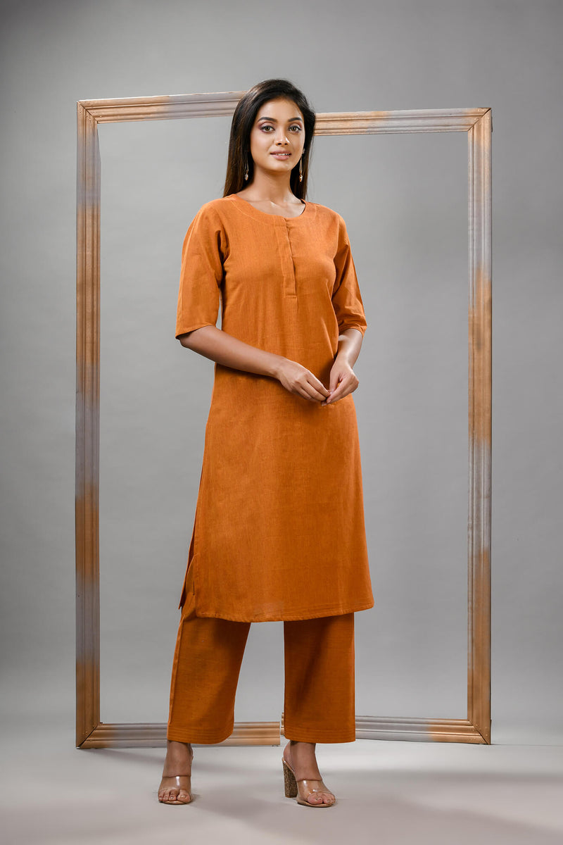 Mustard Cotton Bengal Handwoven Kurta Set