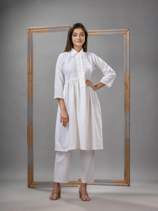 White Cotton Bengal Handwoven Kurta Set