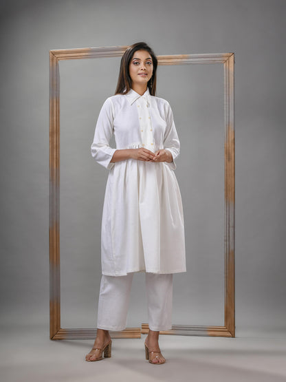White Cotton Bengal Handwoven Kurta Set
