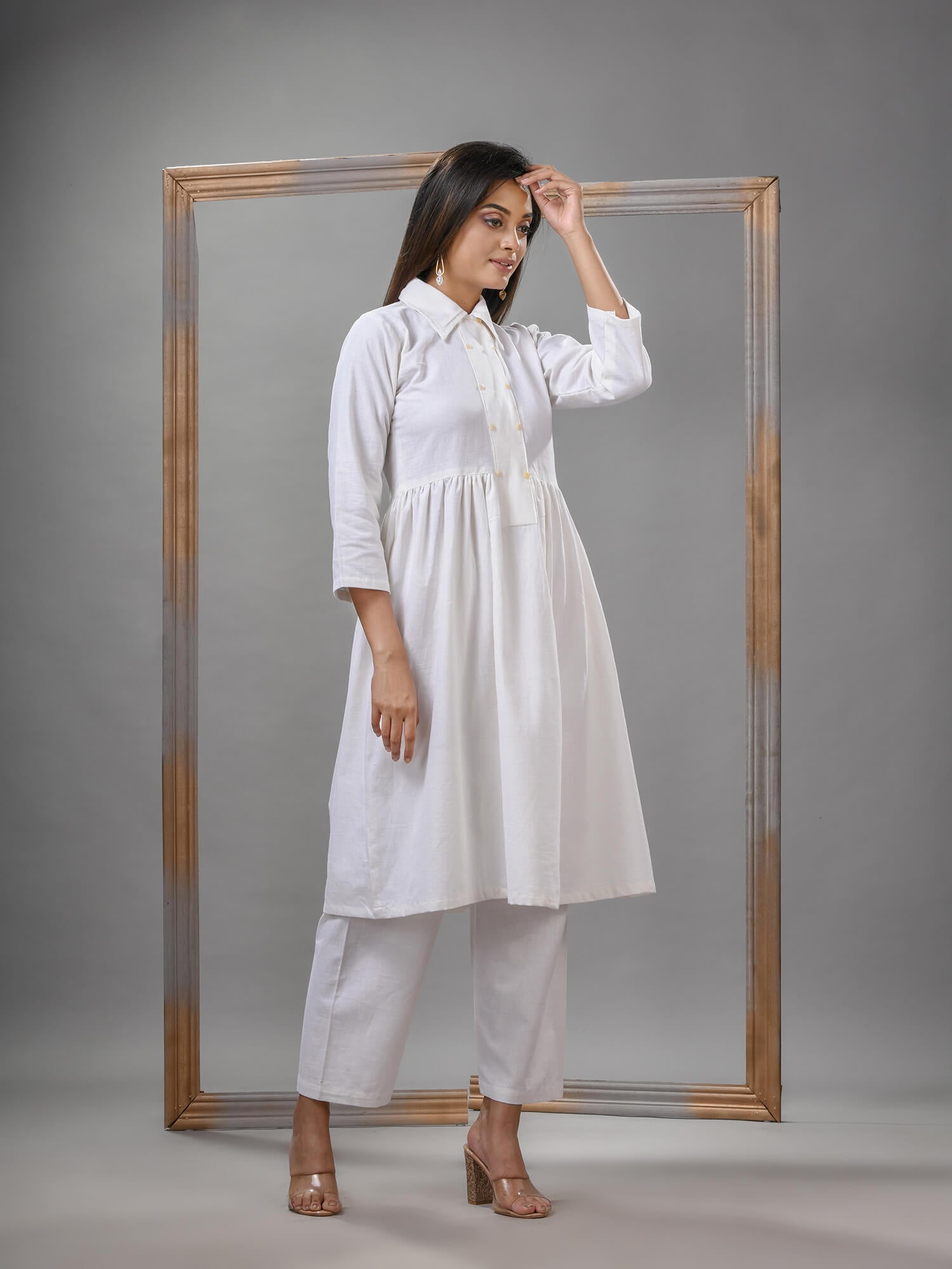 White Cotton Bengal Handwoven Kurta Set
