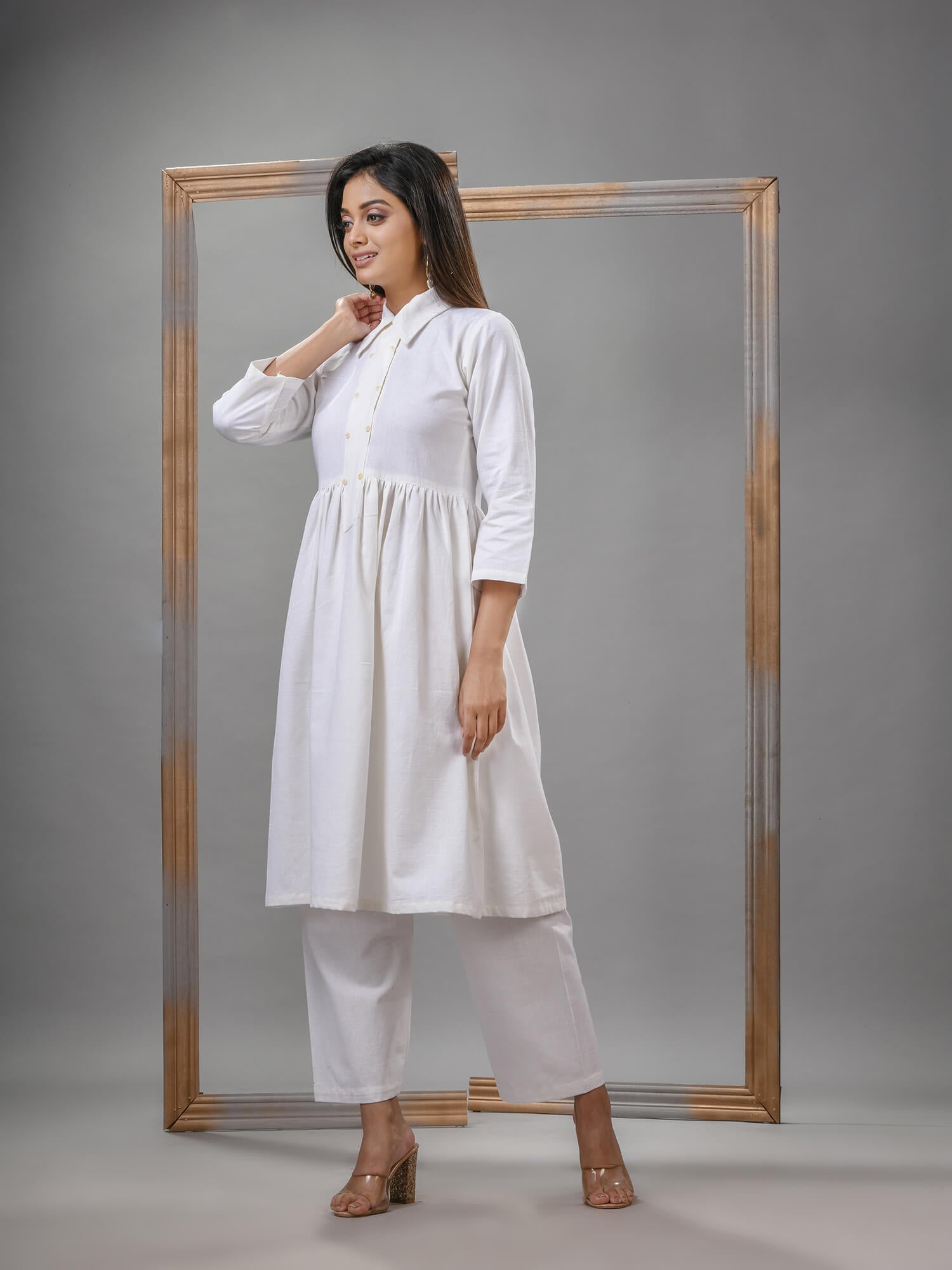 White Cotton Bengal Handwoven Kurta Set