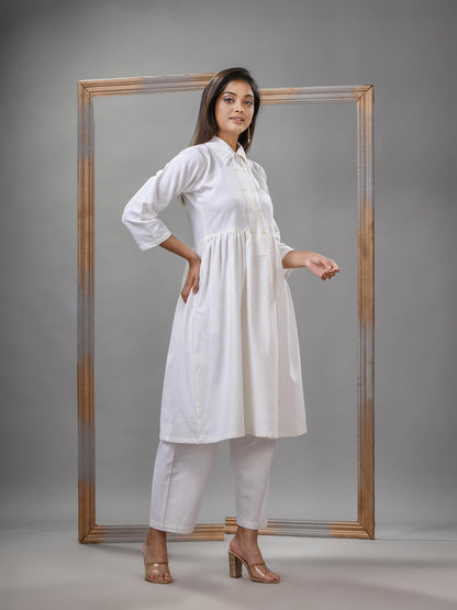 White Cotton Bengal Handwoven Kurta Set
