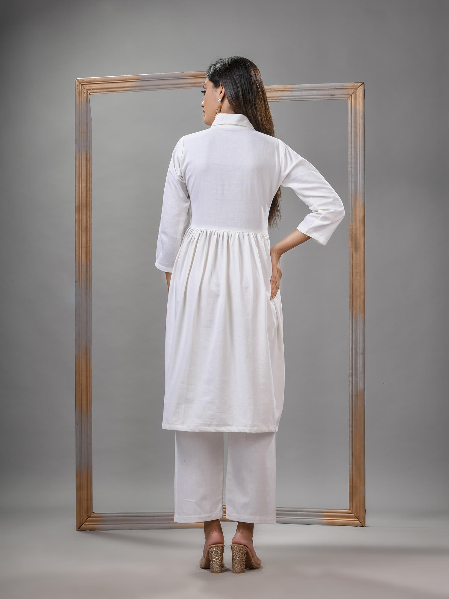 White Cotton Bengal Handwoven Kurta Set