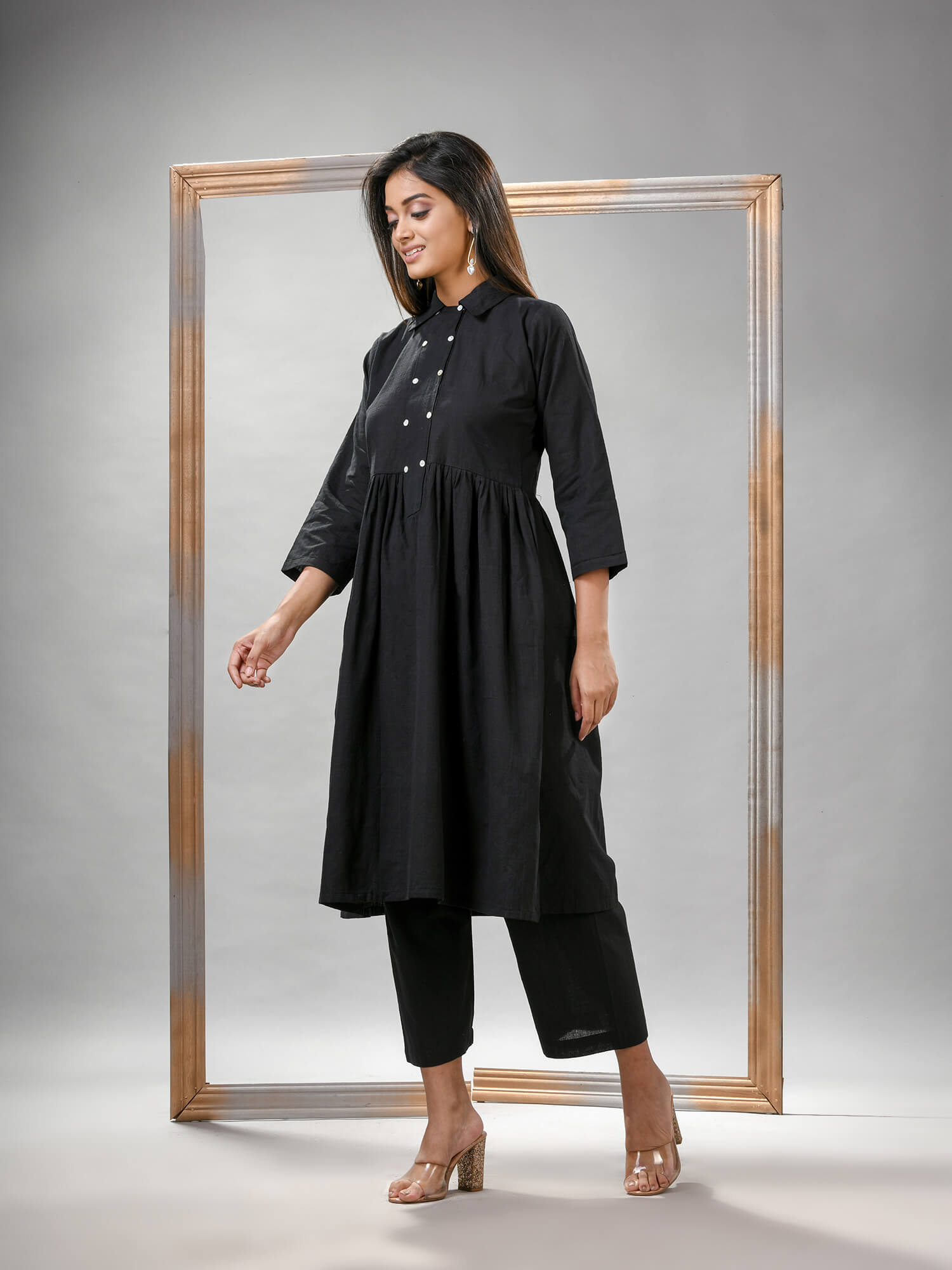 Black Cotton Bengal Handwoven Kurta Set