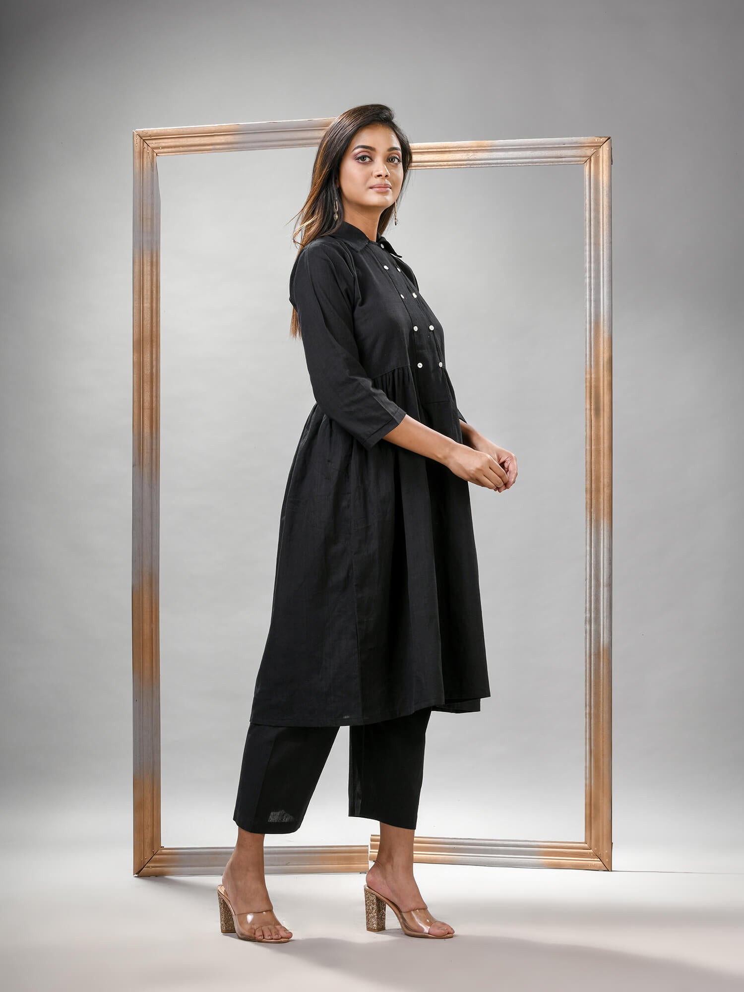 Black Cotton Bengal Handwoven Kurta Set