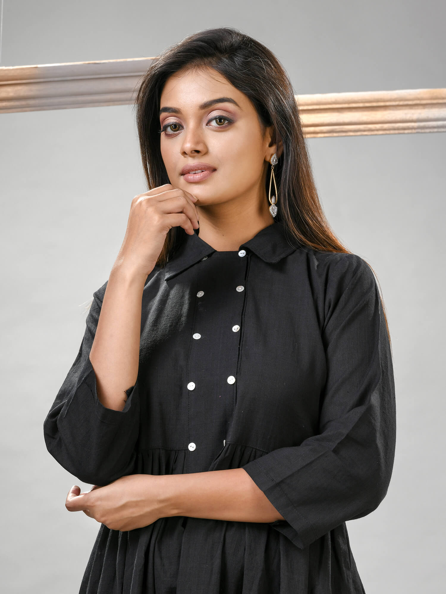 Black Cotton Bengal Handwoven Kurta Set