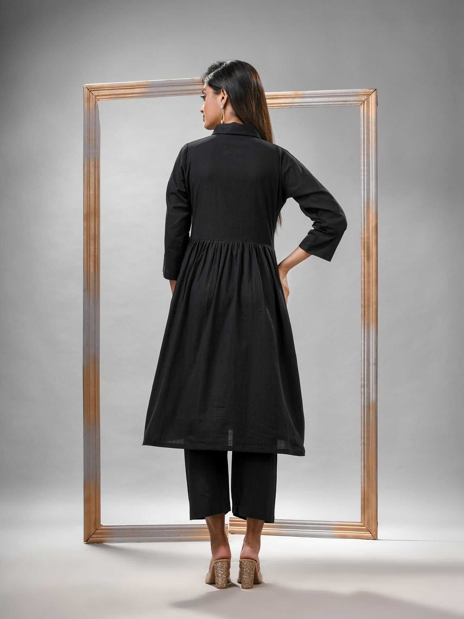 Black Cotton Bengal Handwoven Kurta Set