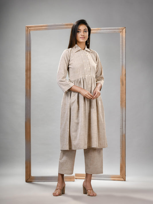 Silk Grey Cotton Bengal Handwoven Kurta Set