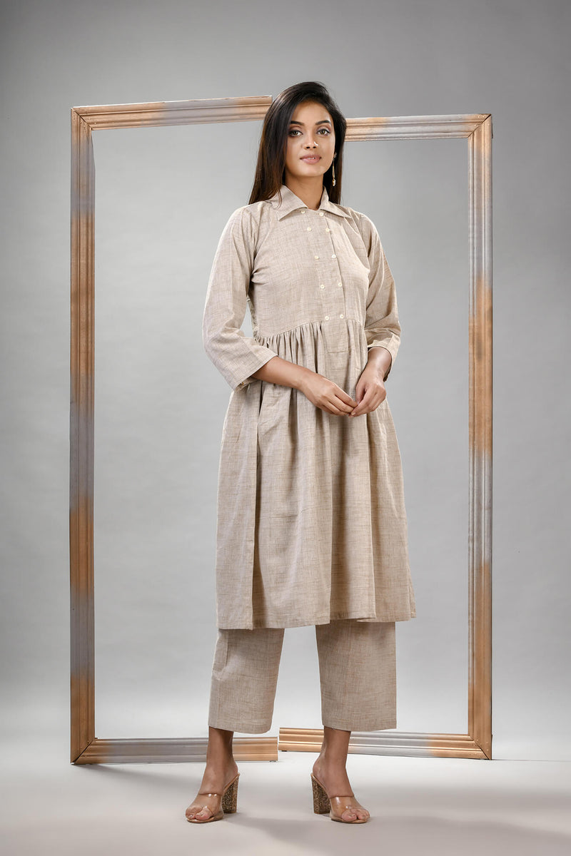 Silk Grey Cotton Bengal Handwoven Kurta Set