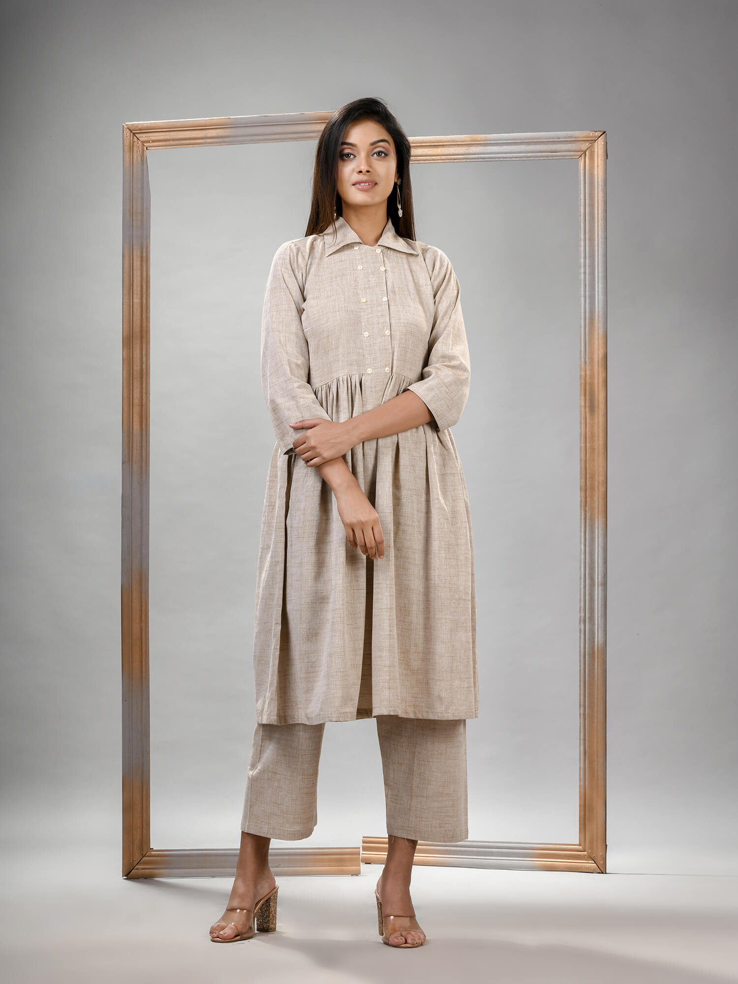 Silk Grey Cotton Bengal Handwoven Kurta Set
