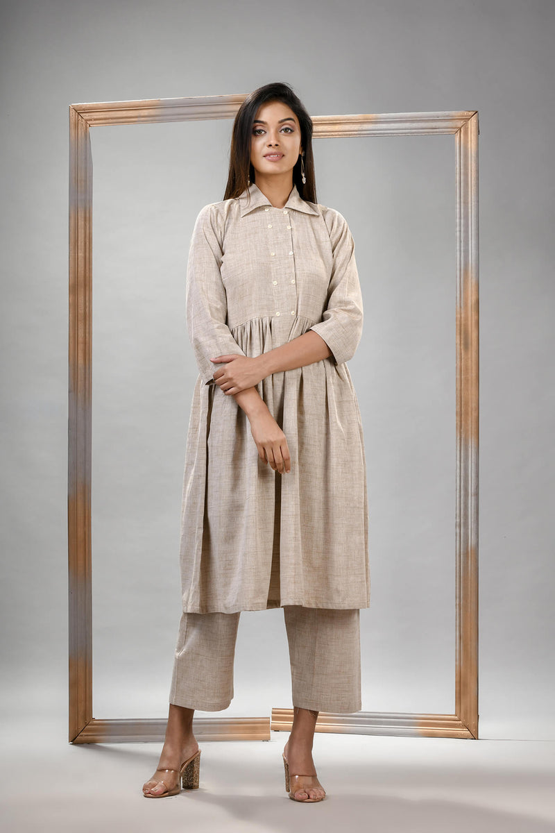 Silk Grey Cotton Bengal Handwoven Kurta Set