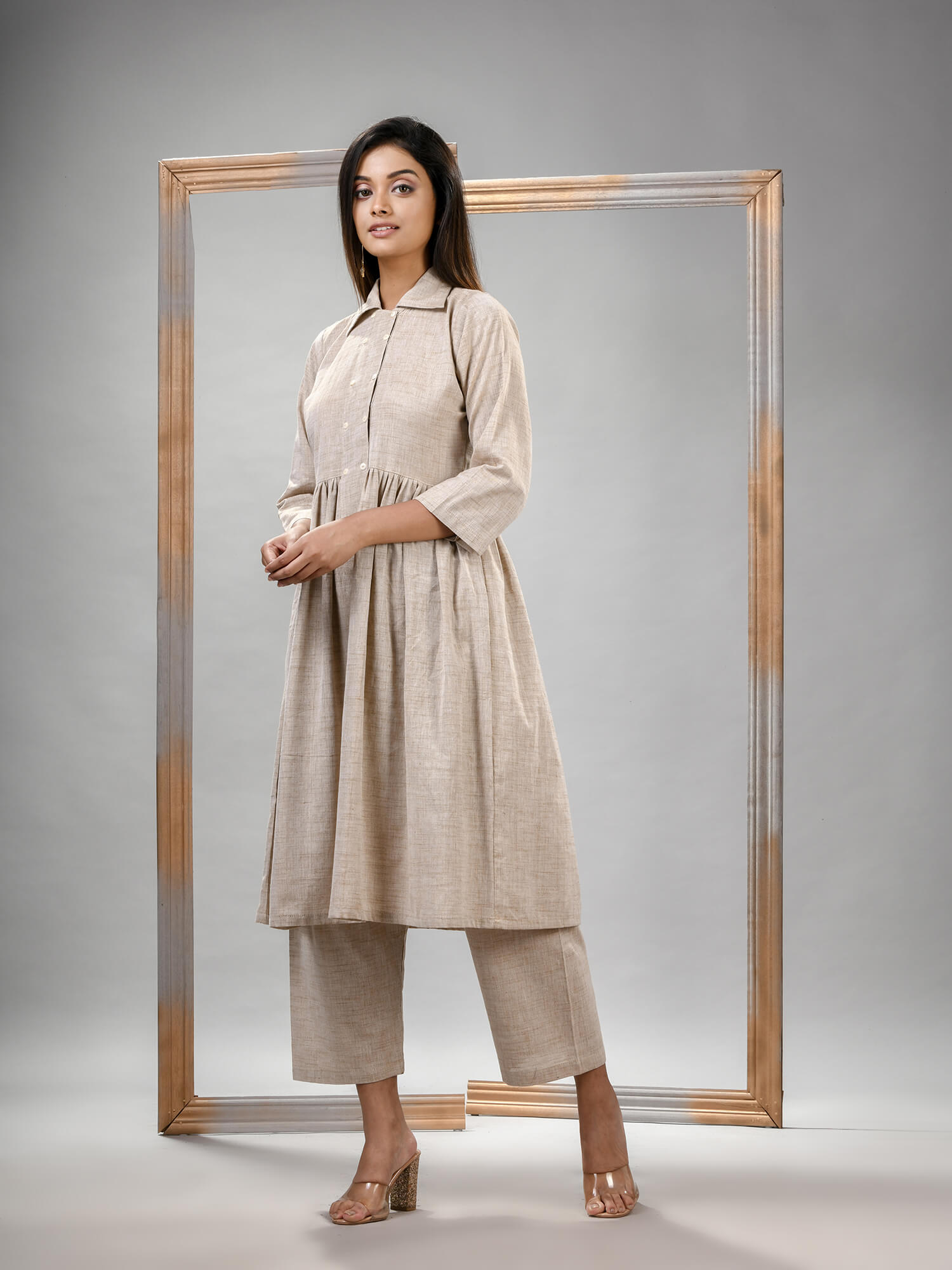 Silk Grey Cotton Bengal Handwoven Kurta Set