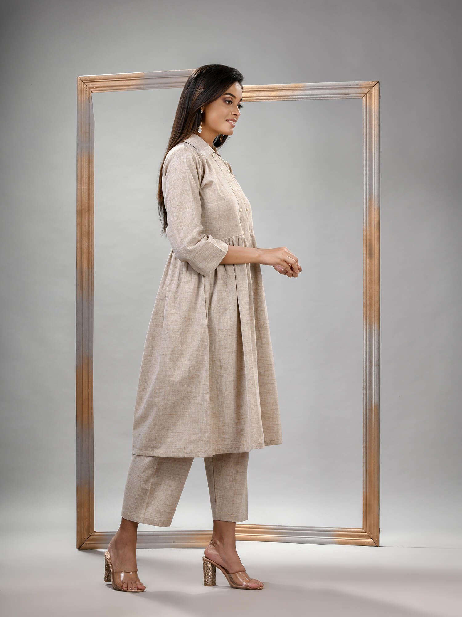 Silk Grey Cotton Bengal Handwoven Kurta Set