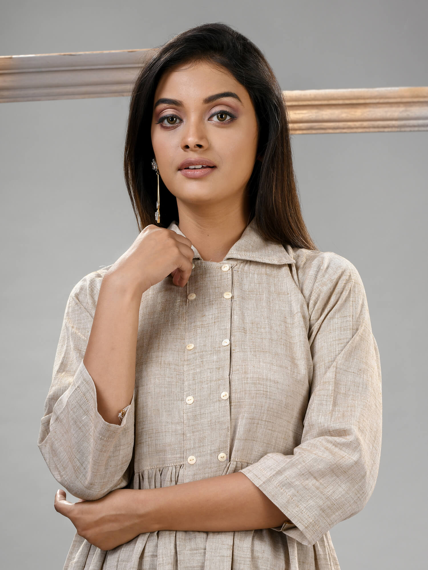 Silk Grey Cotton Bengal Handwoven Kurta Set