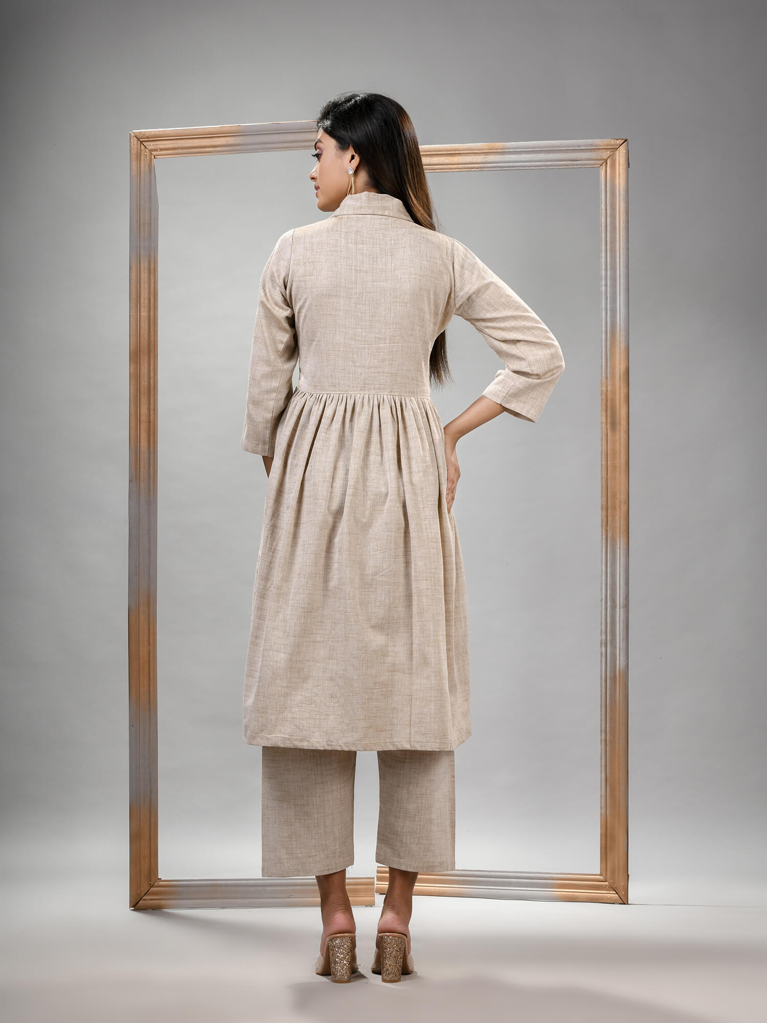 Silk Grey Cotton Bengal Handwoven Kurta Set