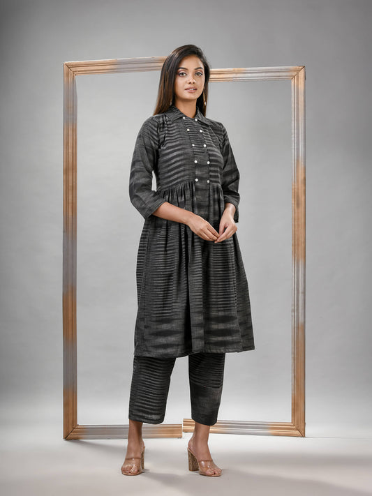 Black Cotton Bengal Handwoven Kurta Set