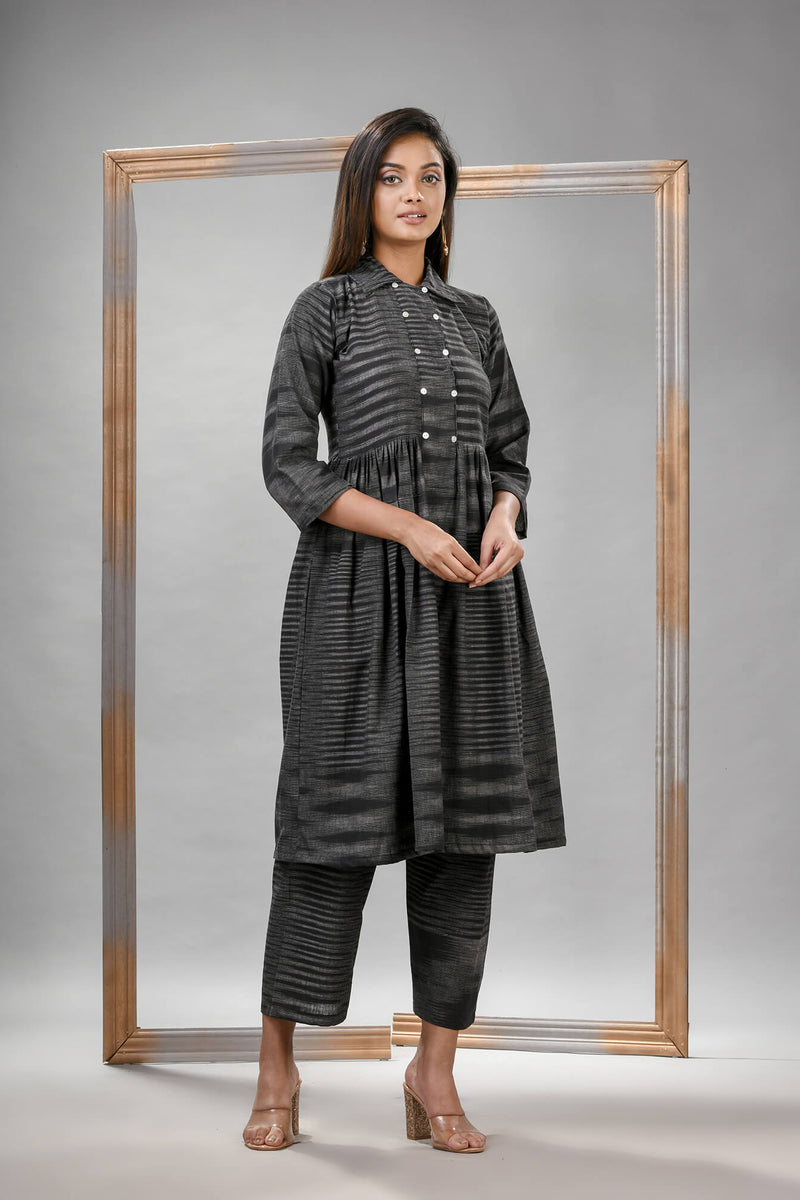 Black Cotton Bengal Handwoven Kurta Set