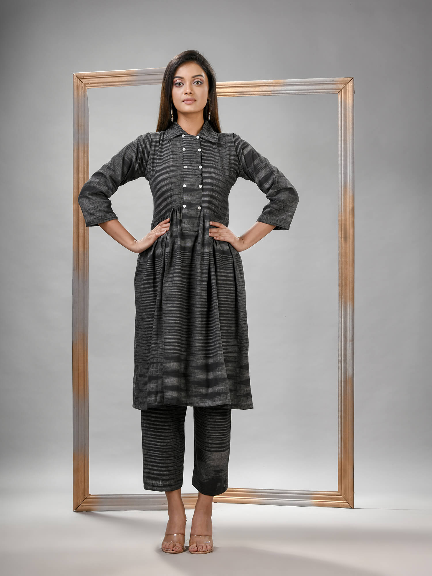 Black Cotton Bengal Handwoven Kurta Set