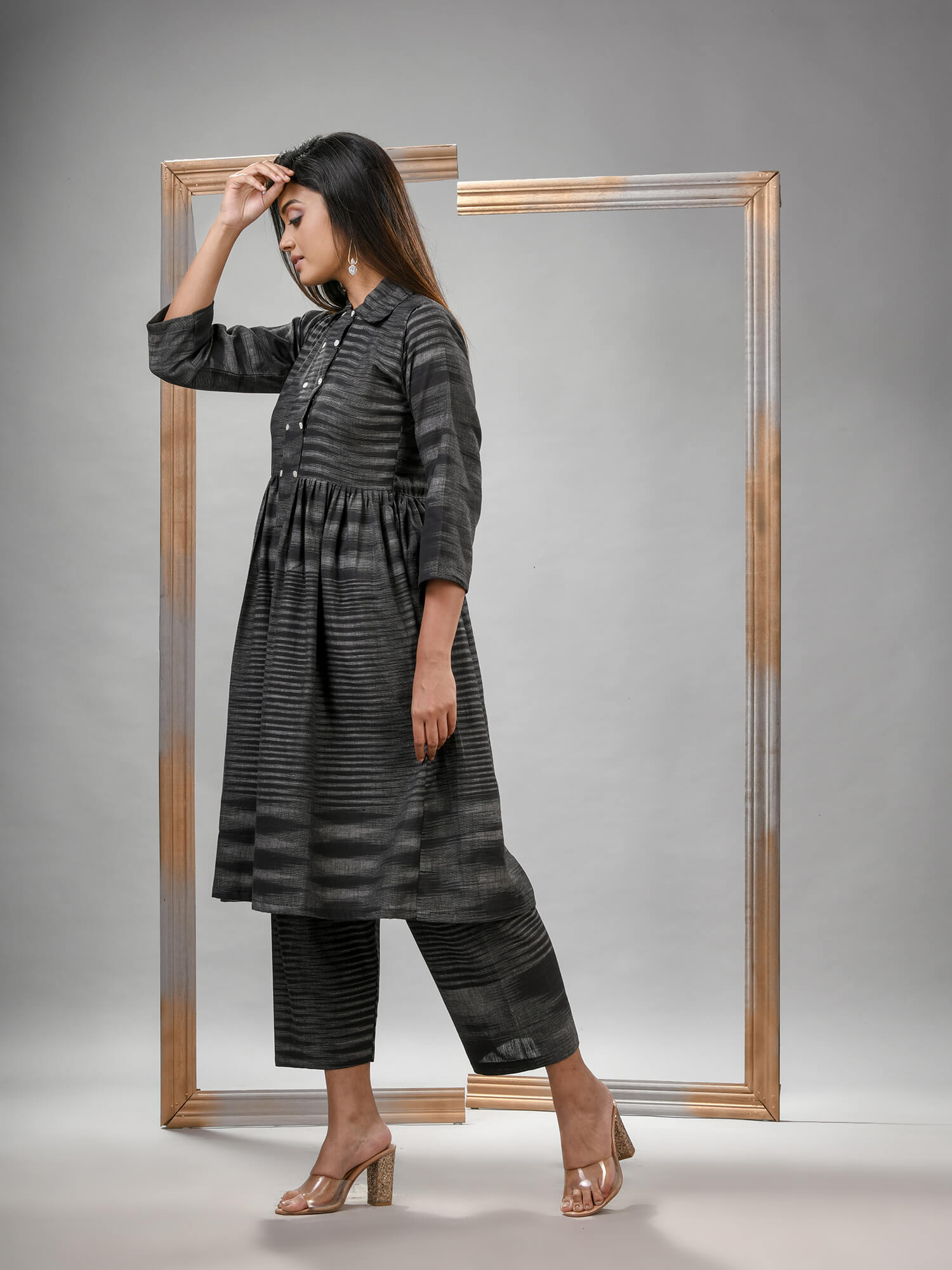 Black Cotton Bengal Handwoven Kurta Set