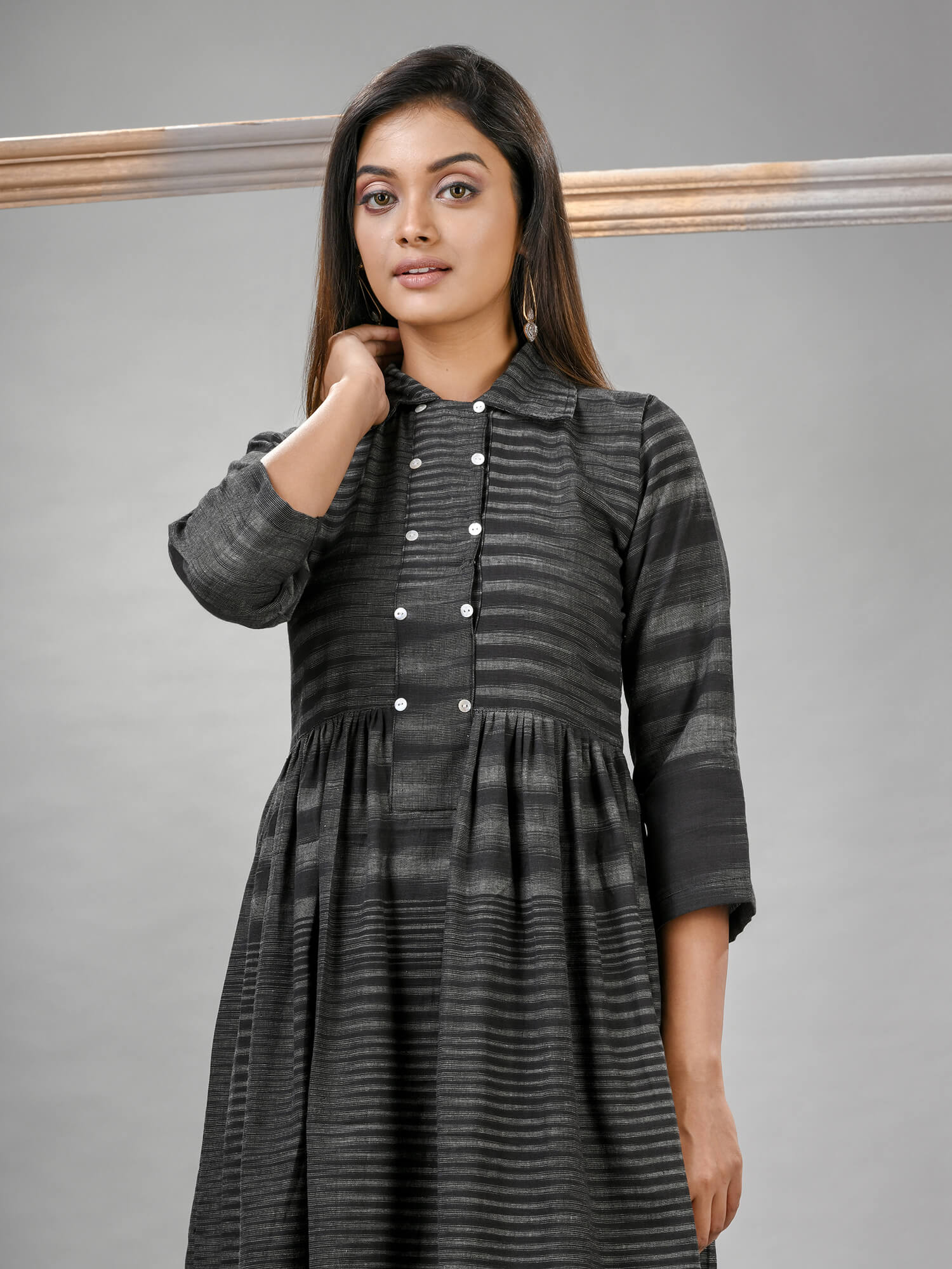 Black Cotton Bengal Handwoven Kurta Set