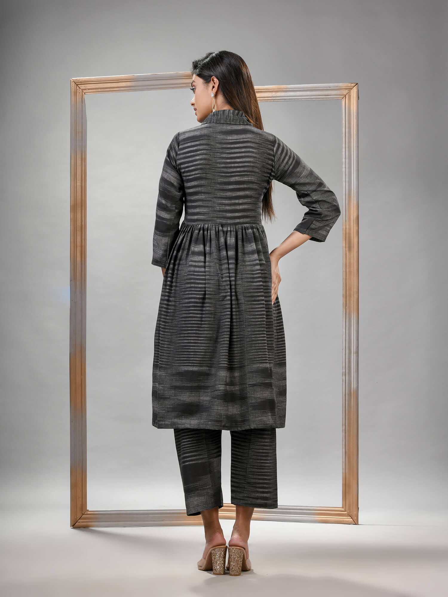 Black Cotton Bengal Handwoven Kurta Set