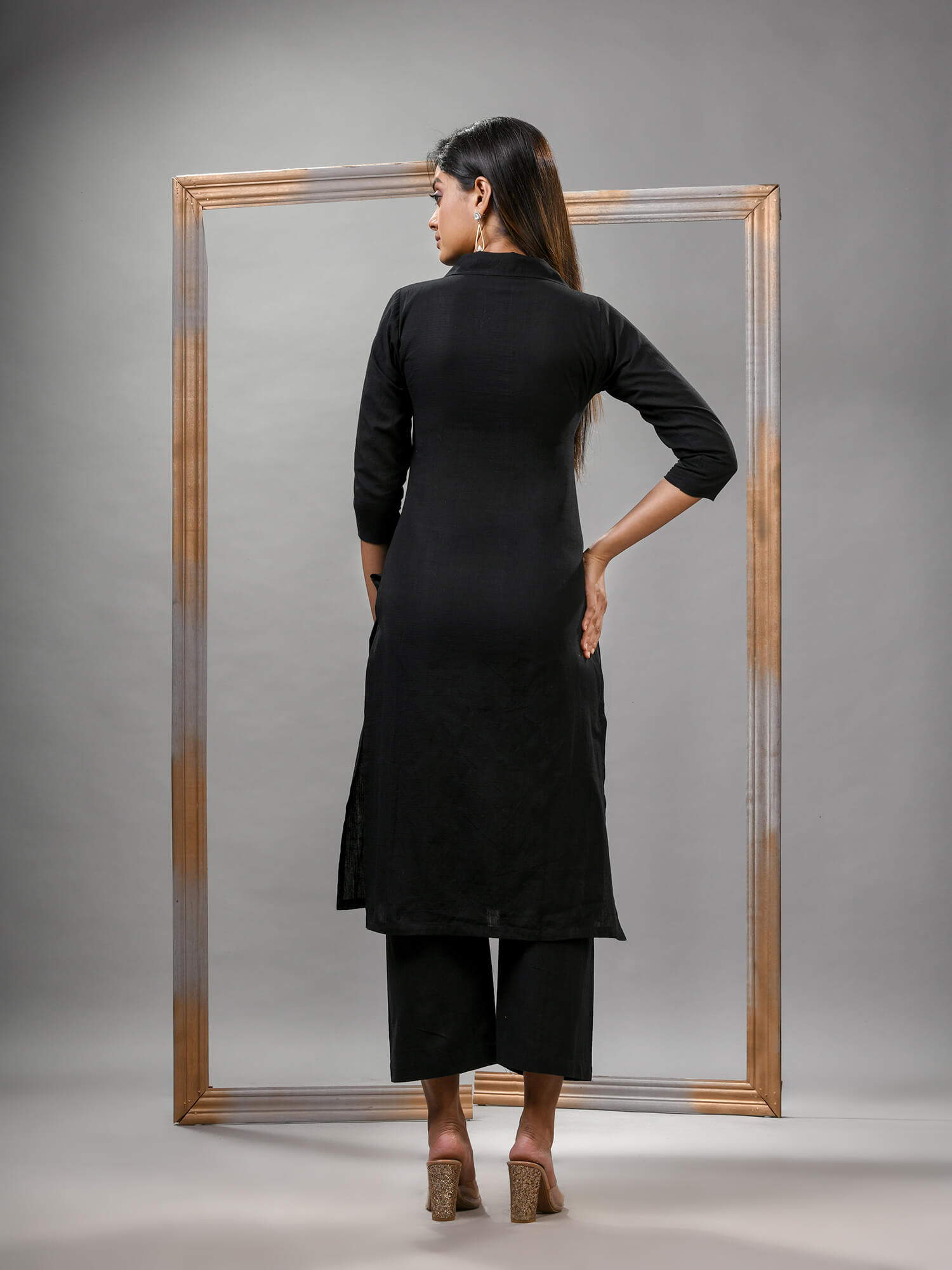Black Cotton Bengal Handwoven Kurta Set
