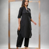 Black Cotton Bengal Handwoven Kurta Set