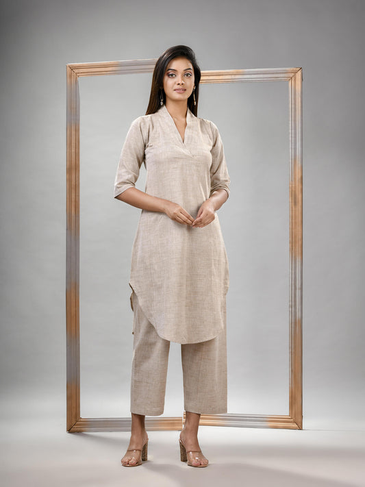 Silk Grey Cotton Bengal Handwoven Kurta Set