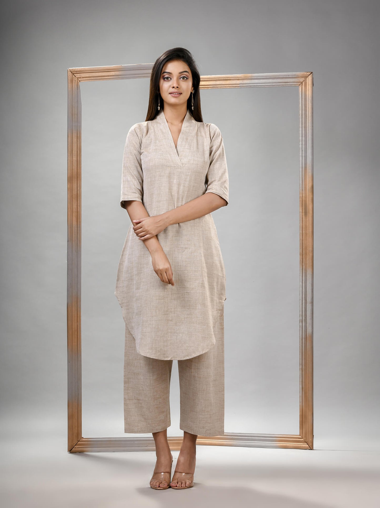 Silk Grey Cotton Bengal Handwoven Kurta Set