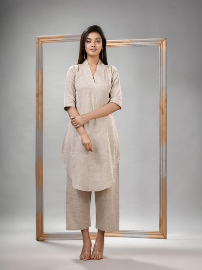 Silk Grey Cotton Bengal Handwoven Kurta Set